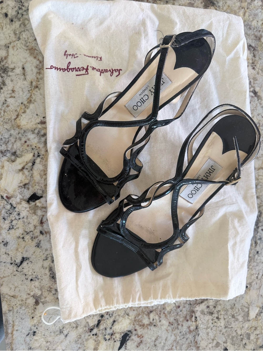 Jimmy Choo Black Patent Leather Strappy Heels